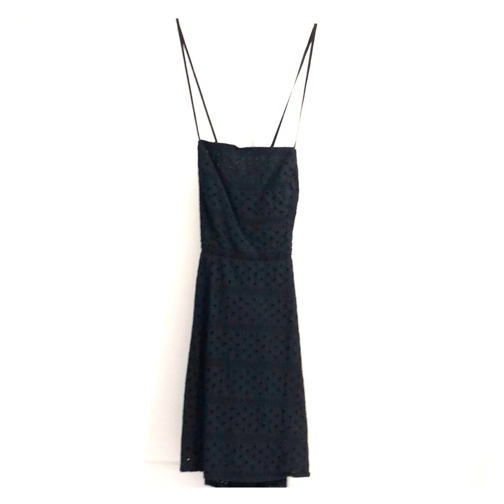 UO Twin Leaf Eyelet Mini Dress in Black